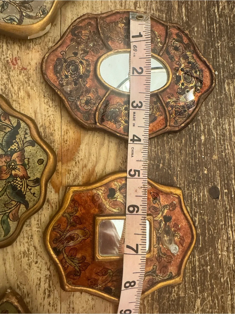 Robert M. Weiss Hand-Painted Ornate Wall Mirror Set in Red, Gold and Green